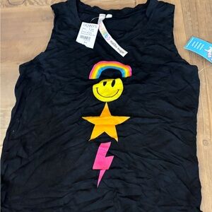 Kids Black Tank Top with Rainbow Graphic